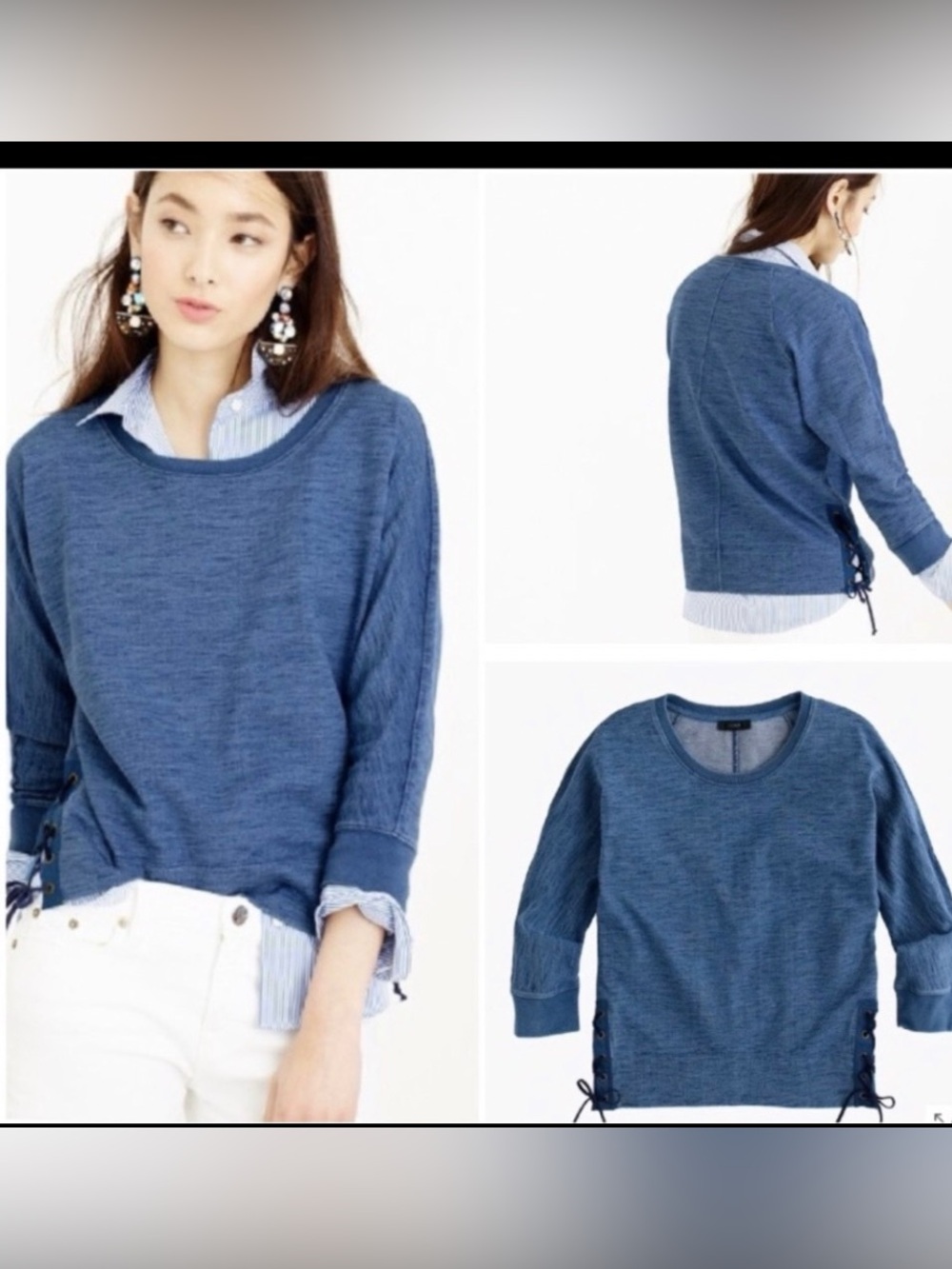 J. Crew Blue Side-Tie Lightweight Sweatshirt